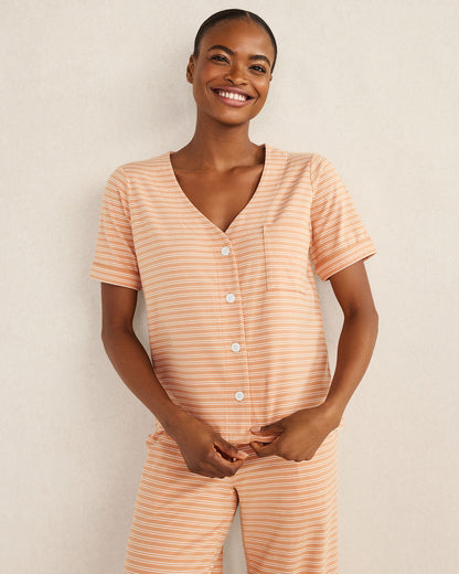Talbots ORGANIC COTTON JERSEY STRIPED SHORT SLEEVE SLEEP TOP