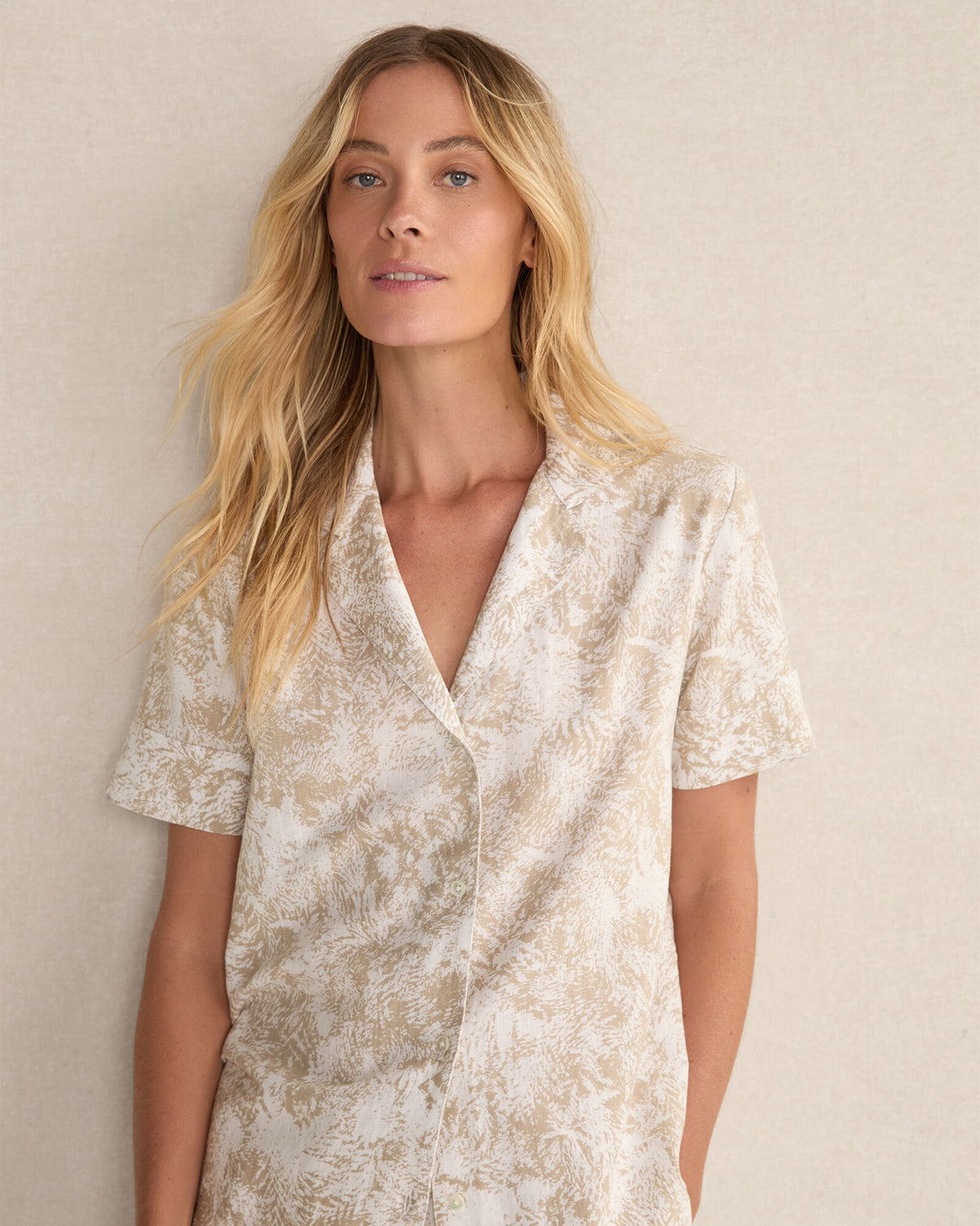 Talbots ORGANIC COTTON LINEN SERENE BOTANICALS SHORT SLEEVE SLEEP TOP