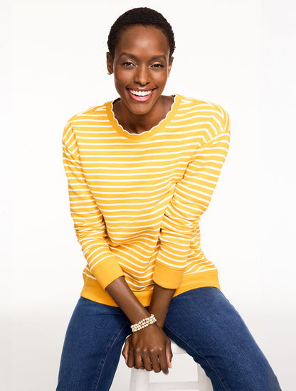 Talbots SCALLOPED TRIM FRENCH TERRY SWEATSHIRT - MAYFAIR STRIPE