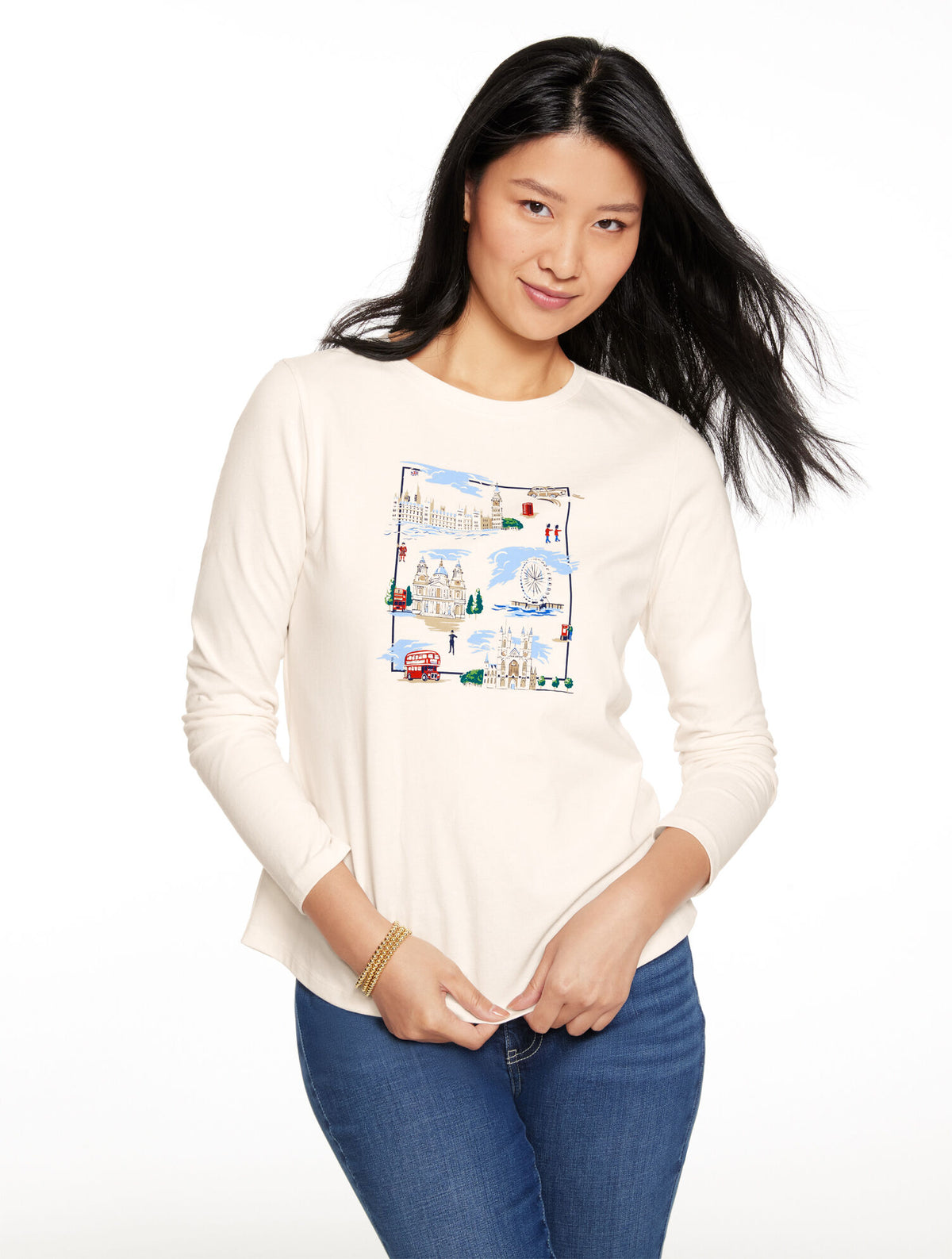 Talbots LONG SLEEVE CREWNECK TEE - LONDON TOILE