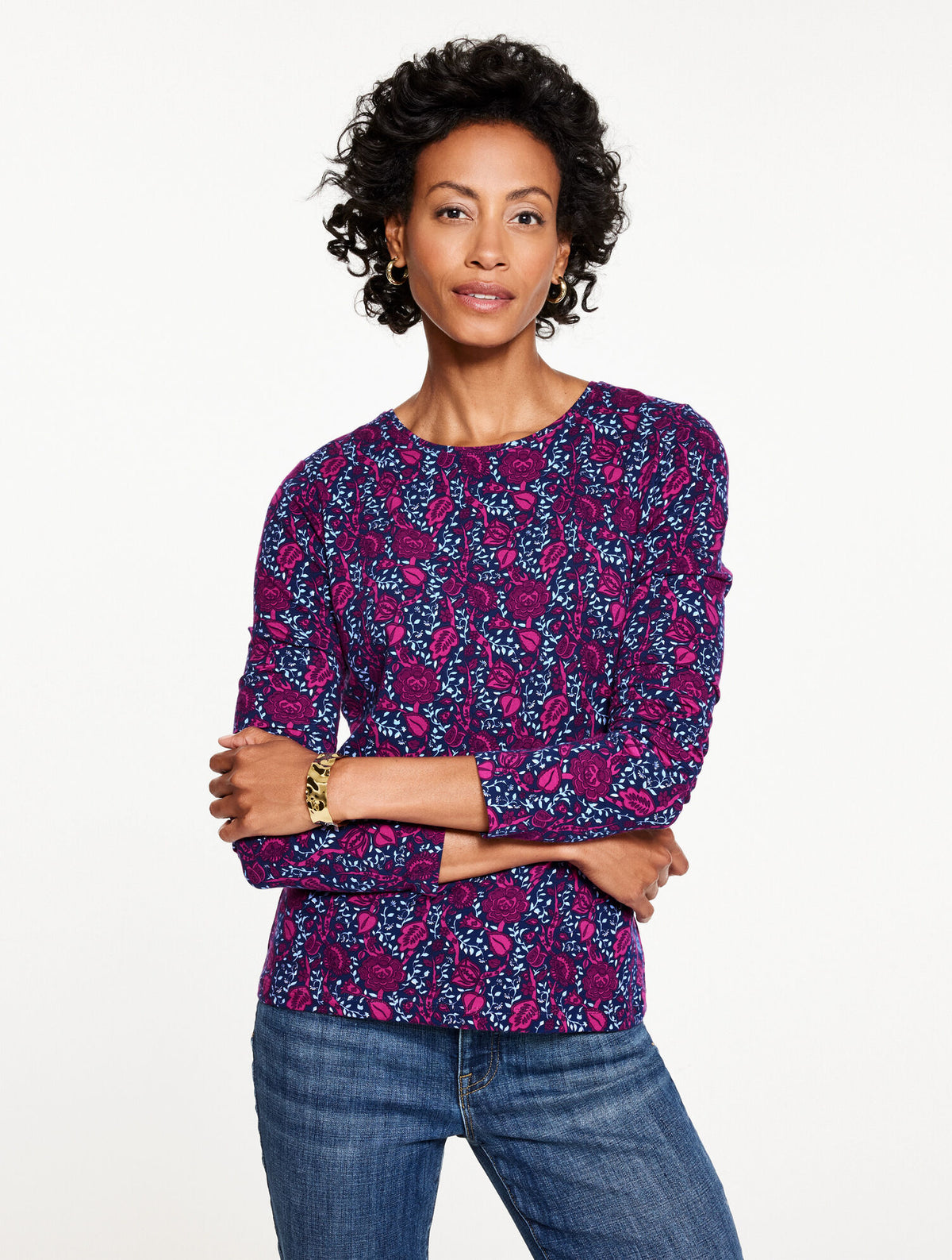 Talbots LONG SLEEVE CREWNECK TEE - LEAFY FLORAL