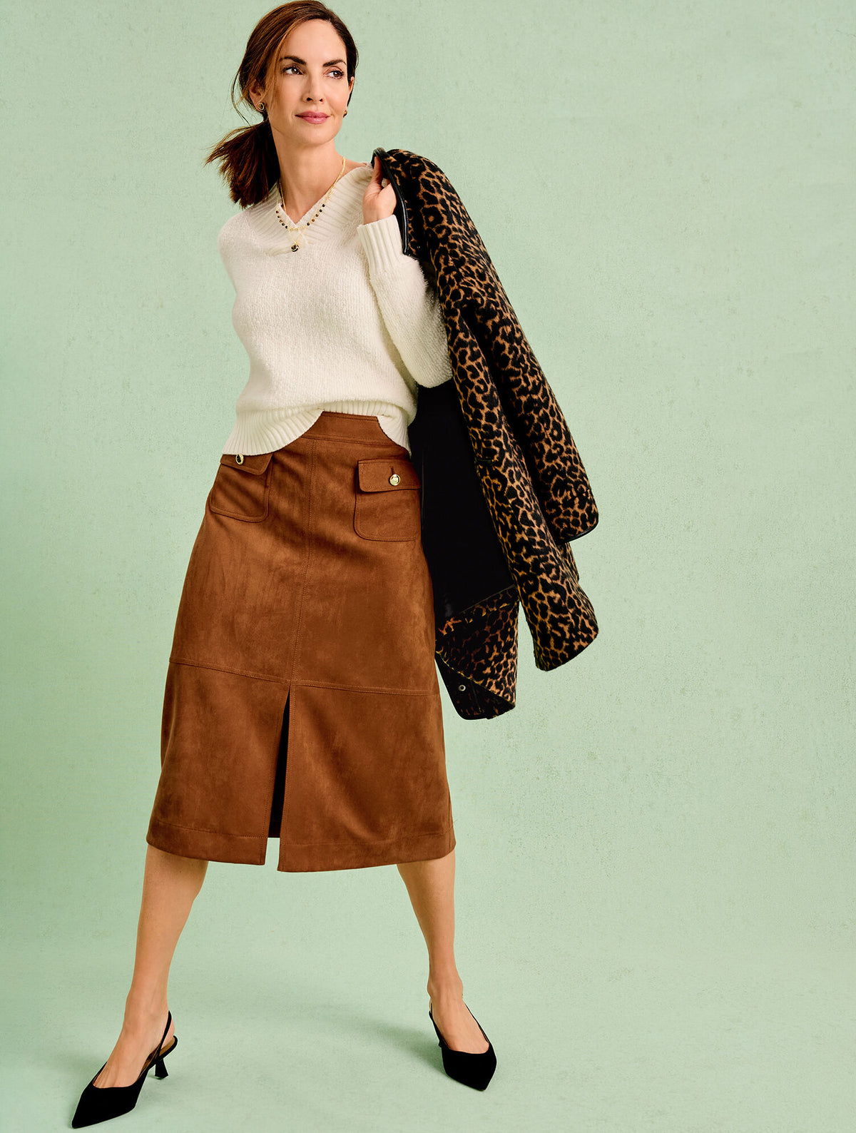 Talbots FAUX SUEDE MIDI SKIRT