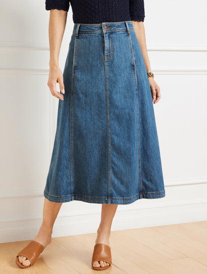 Talbots DENIM FIT & FLARE SKIRT - SOLANA WASH
