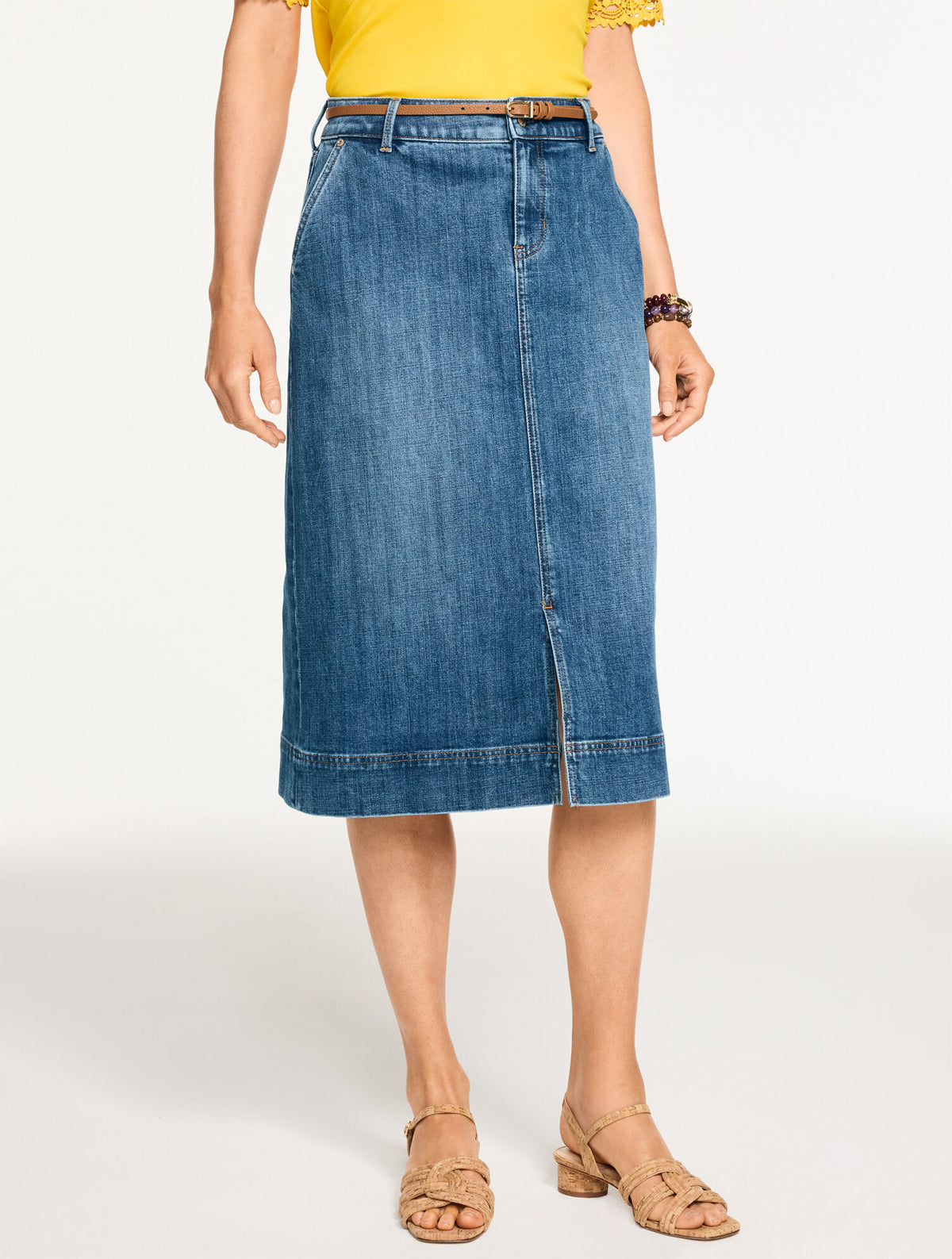 Talbots DENIM A-LINE MIDI SKIRT - CARDIFF WASH