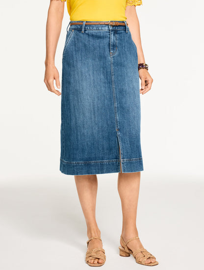 Talbots DENIM A-LINE MIDI SKIRT - CARDIFF WASH