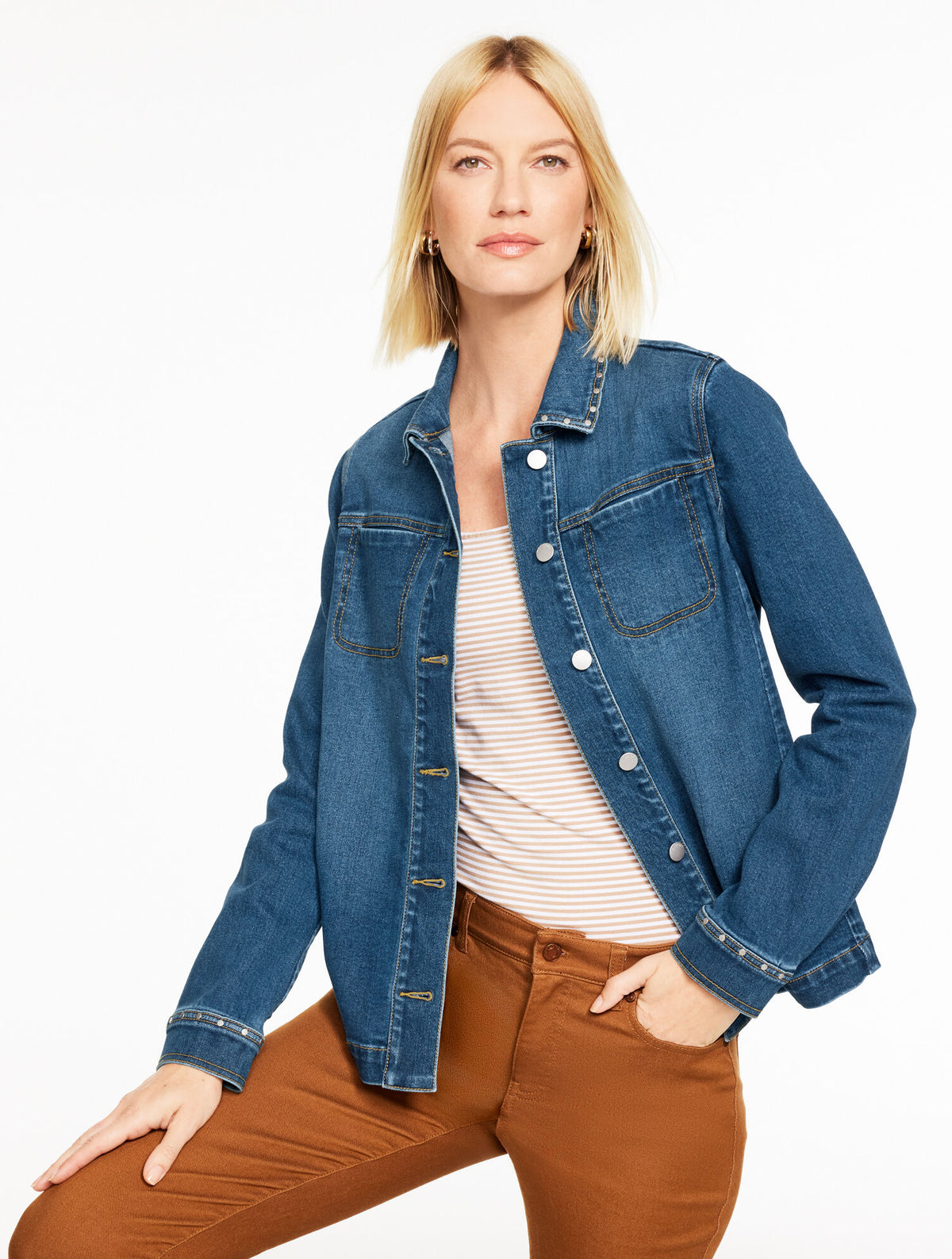 Talbots STUDDED DENIM SHIRT JACKET - BLEEKER WASH