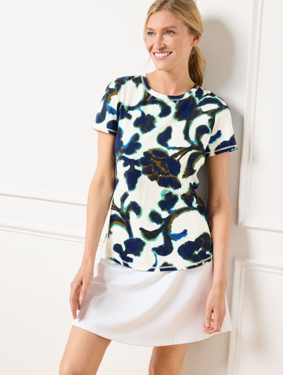 Talbots SUPERSOFT JERSEY CREWNECK TEE - BLURRED FLORAL
