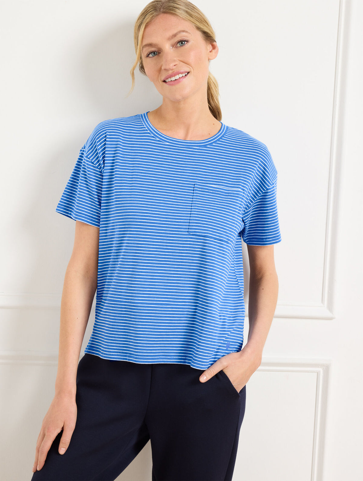Talbots SUPERSOFT JERSEY BOXY CREWNECK TEE - ESSEX STRIPE