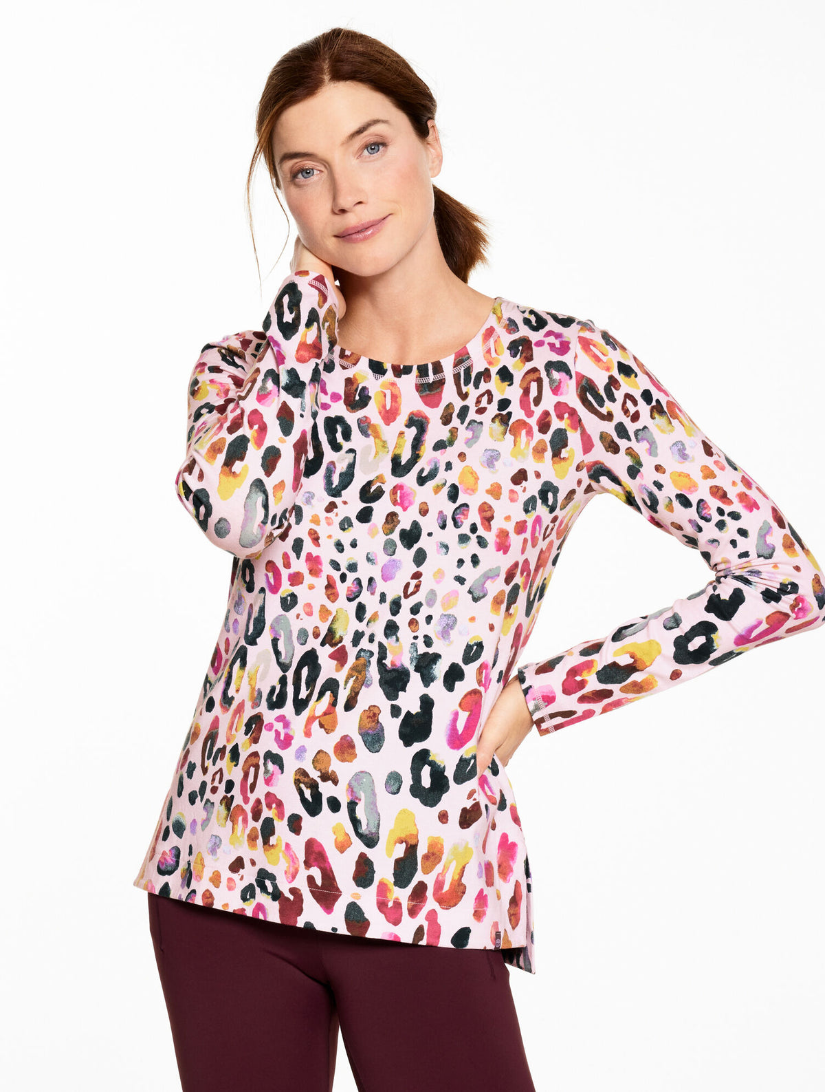 Talbots SUPERSOFT JERSEY CREWNECK TEE - WATERCOLOR LEOPARD