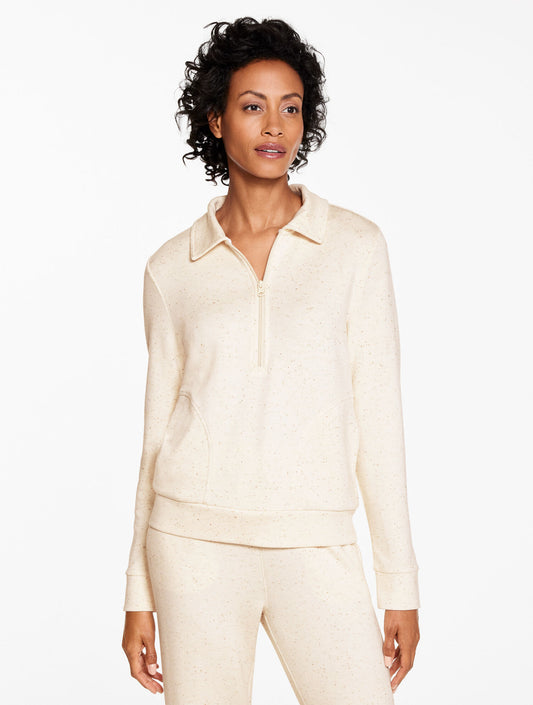 Talbots AIRKNIT STRETCH NEP JOHNNY COLLAR HALF-ZIP PULLOVER