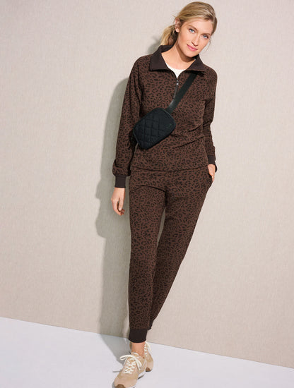 Talbots COZY FRENCH TERRY HALF-ZIP PULLOVER - TONAL CHEETAH