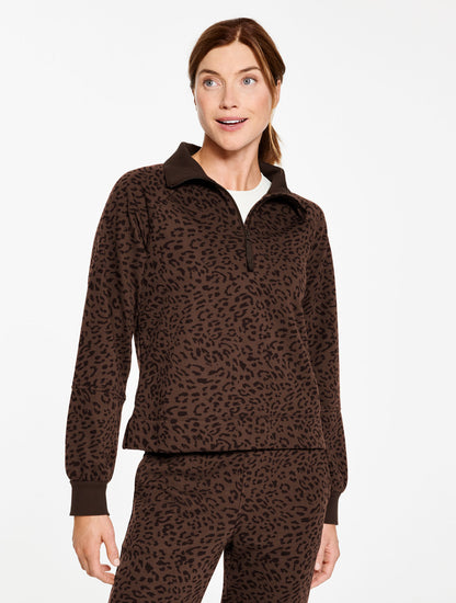 Talbots COZY FRENCH TERRY HALF-ZIP PULLOVER - TONAL CHEETAH