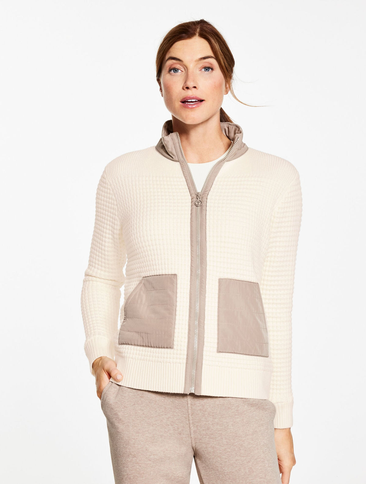 Talbots WOVEN TRIM SWEATER JACKET
