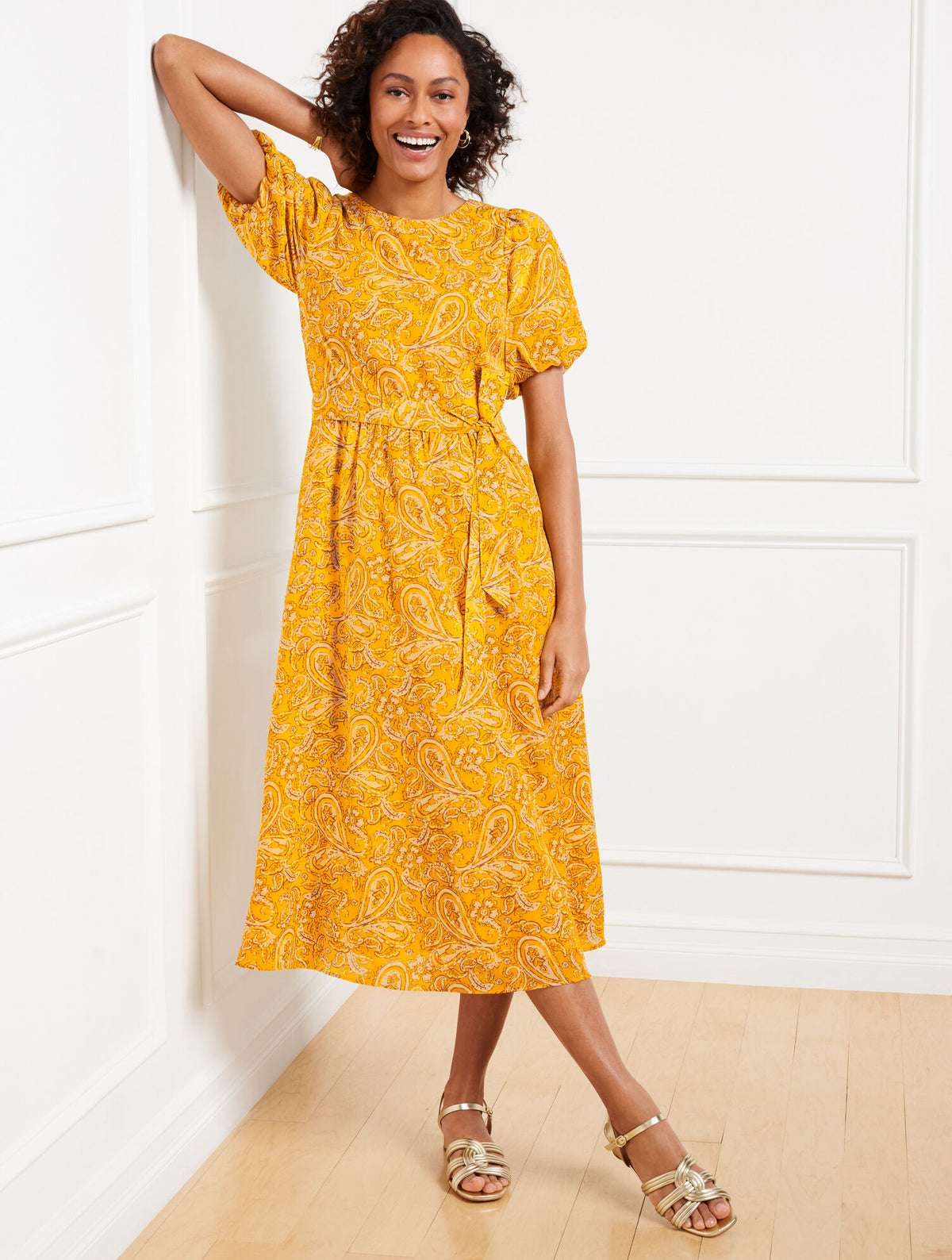Talbots PUFF SLEEVE MIDI DRESS - PAISLEY DELIGHT
