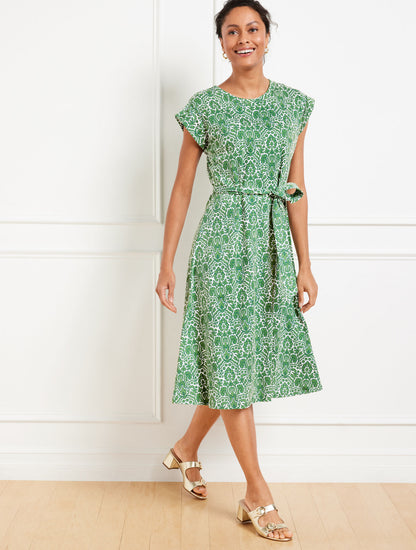 Talbots FIT & FLARE MIDI DRESS - WOODLAND DAMASK