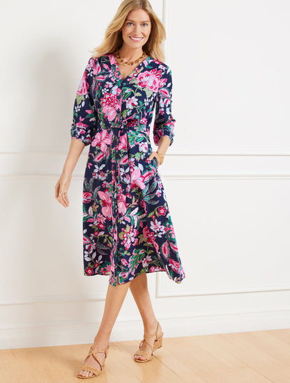 Talbots MODERN POPLIN PUFF SLEEVE SHIRTDRESS - JOYFUL JACOBEAN