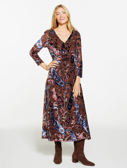 Talbots BURNOUT VELVET FIT & FLARE DRESS - FLORAL PAISLEY