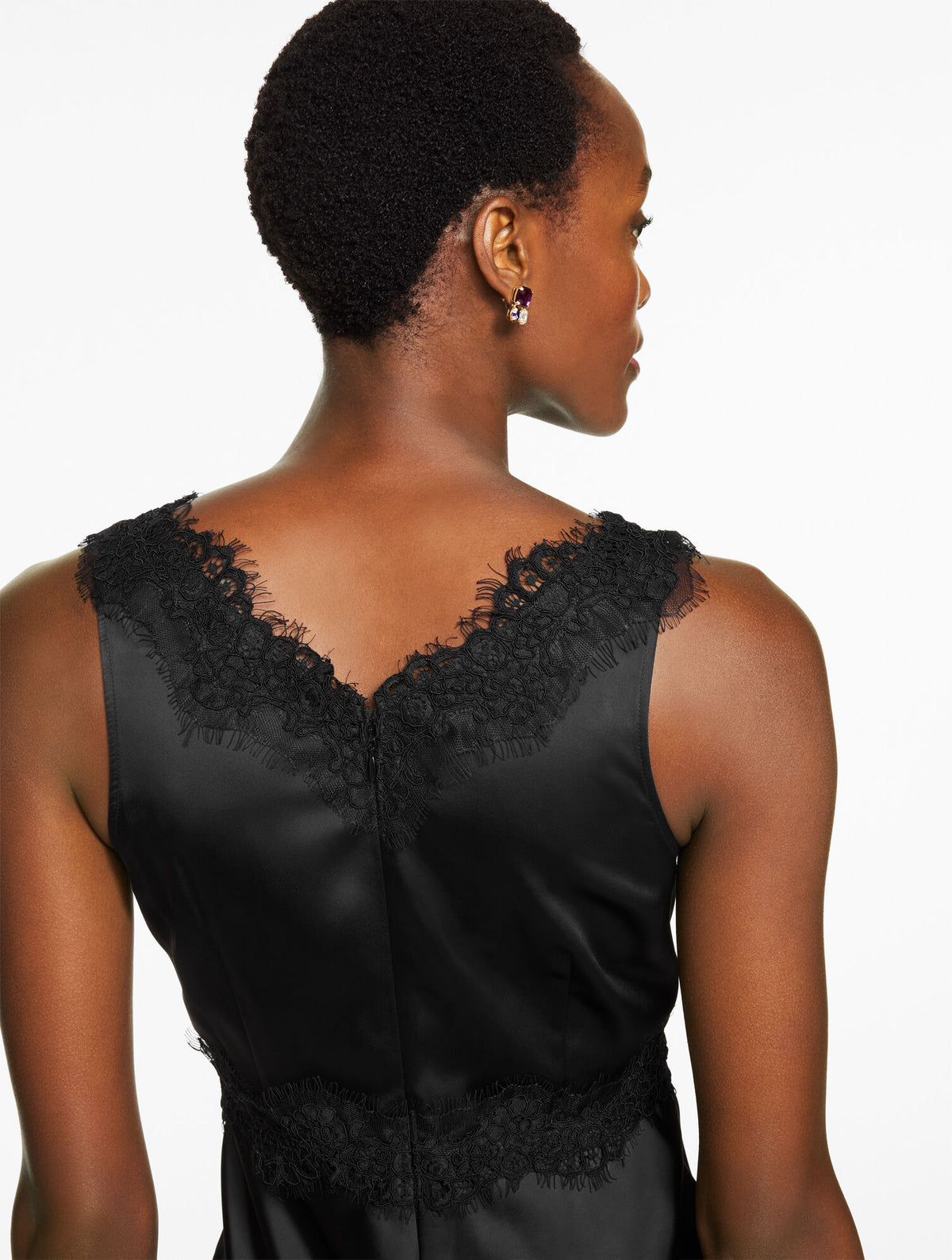 Talbots LACE TRIM SATIN MIDI DRESS