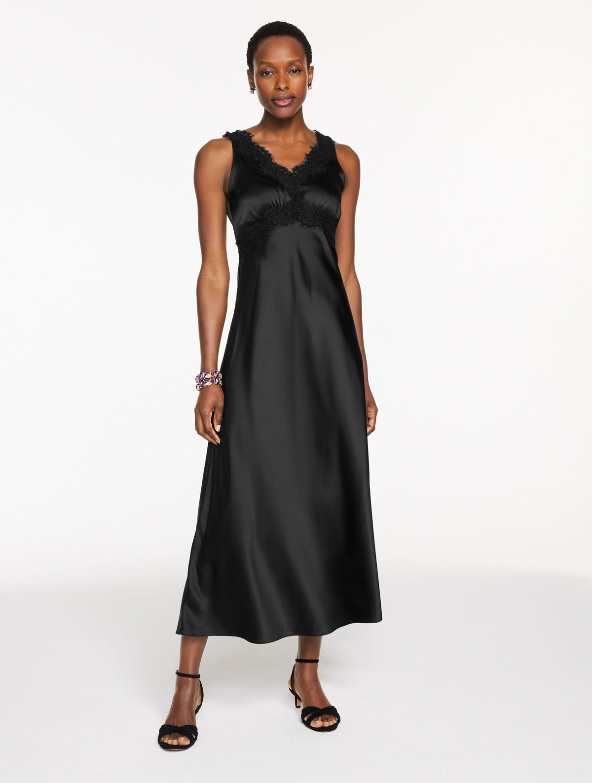 Talbots LACE TRIM SATIN MIDI DRESS