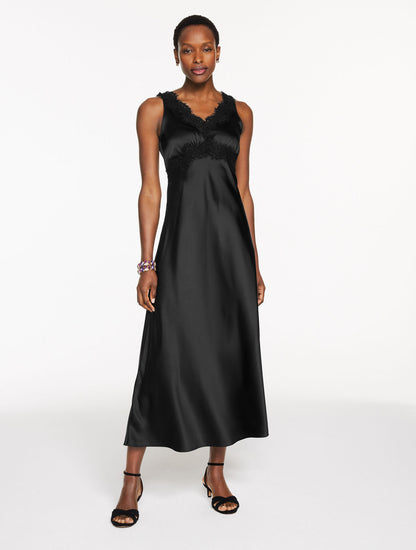 Talbots LACE TRIM SATIN MIDI DRESS