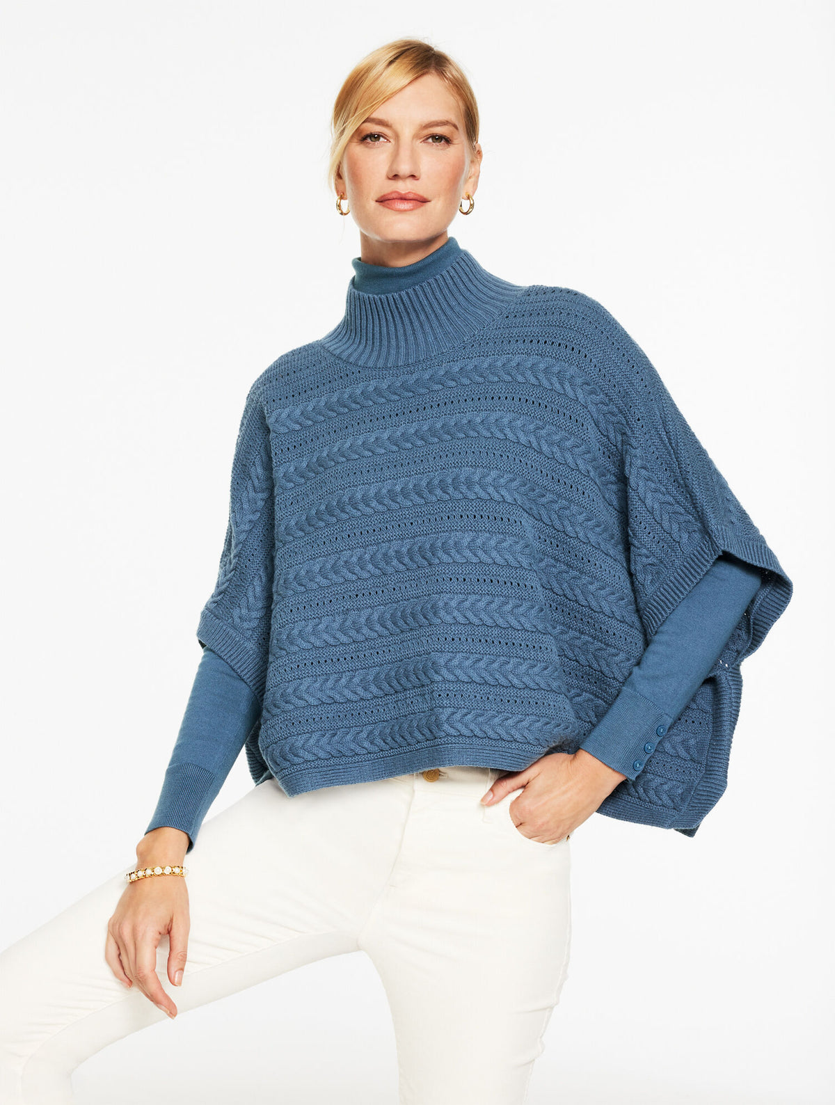 Talbots CABLE KNIT PONCHO - MOONLIGHT BLUE