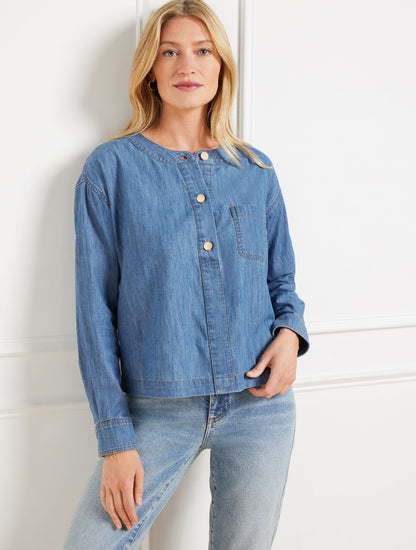 Talbots DENIM POPOVER SHIRT - AZURE SKY WASH
