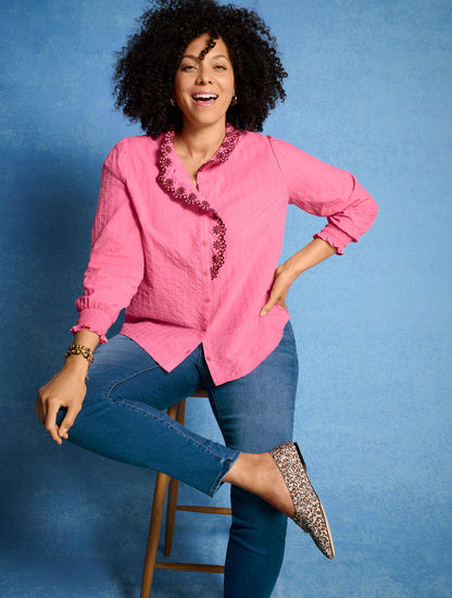 Talbots EMBROIDERED SMOCKED TOP