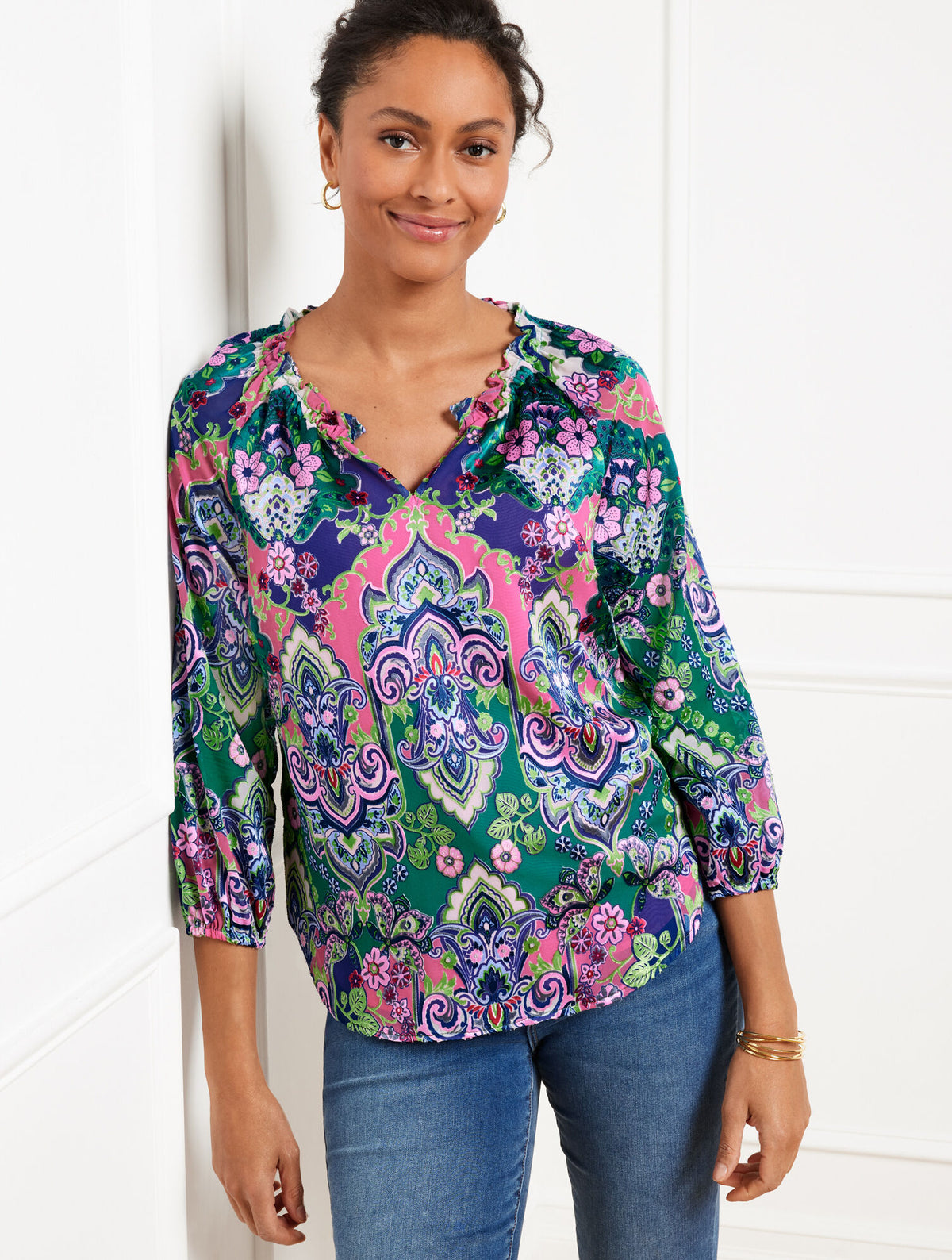 Talbots SATIN TOP - ELABORATE MEDALLION