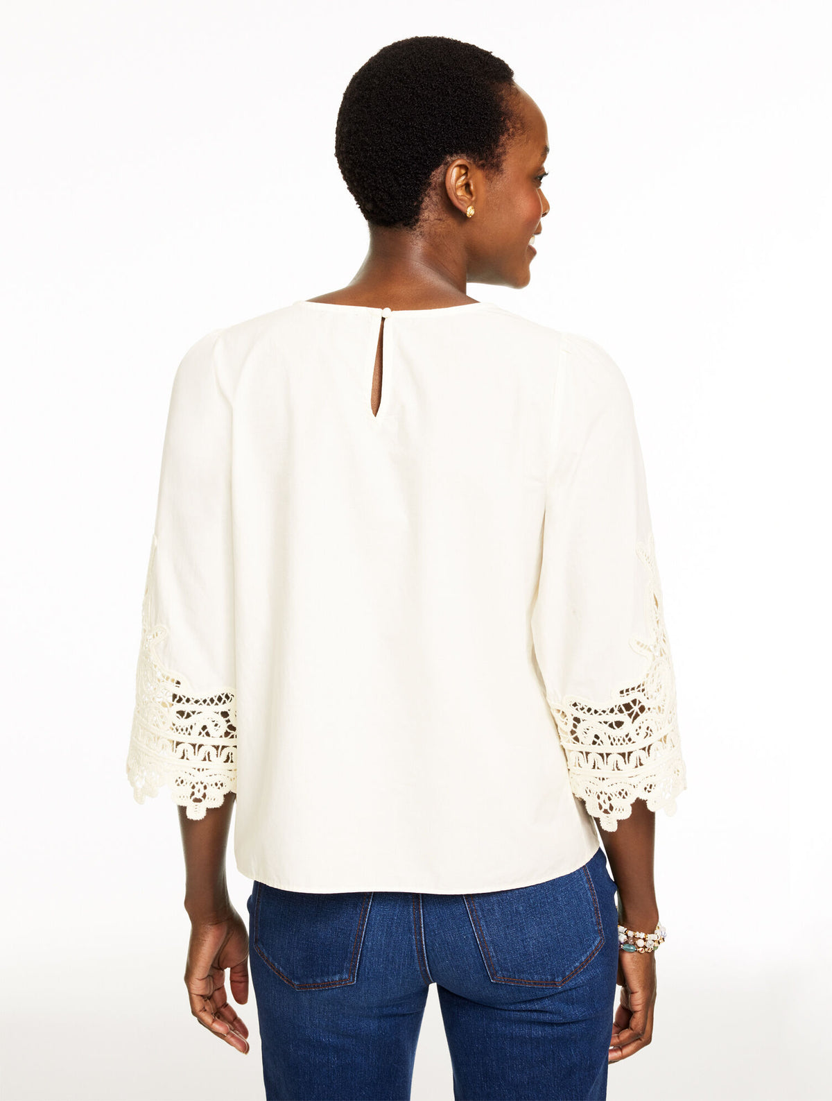 Talbots LACE TRIM POPLIN TOP