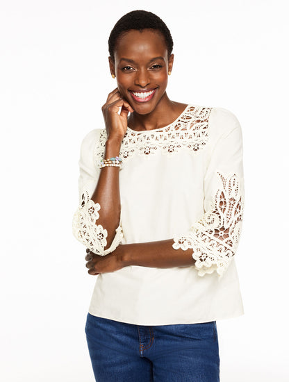 Talbots LACE TRIM POPLIN TOP