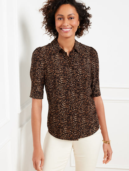 Talbots ELBOW SLEEVE SHIRT - DELICATE LEOPARD