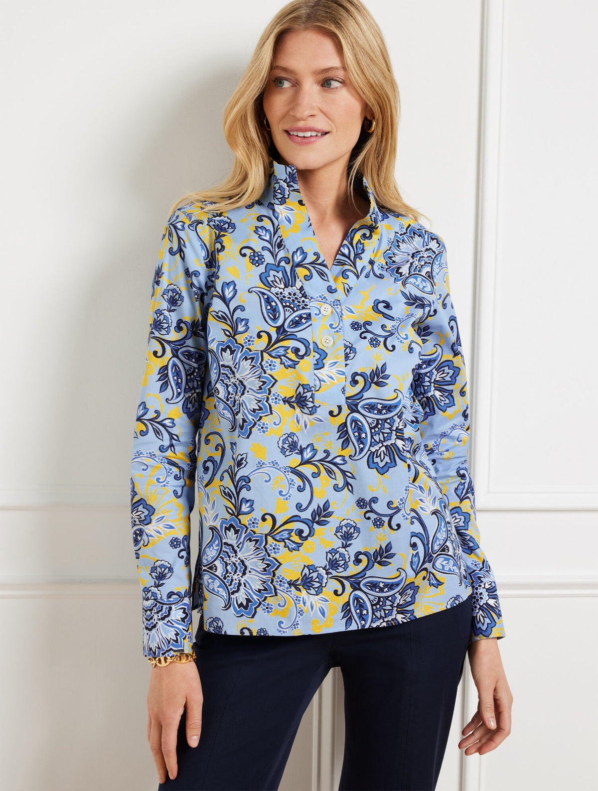 Talbots NON-IRON POPOVER - IKAT FLOWERS