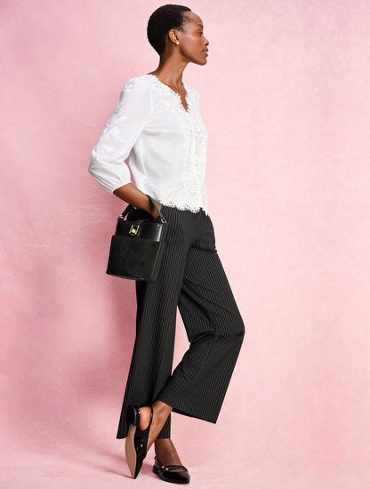Talbots EMBROIDERED LACE TRIM VOILE TOP
