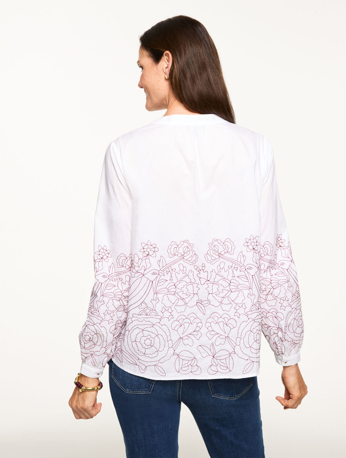 Talbots CONTRAST EMBROIDERED POPLIN TOP
