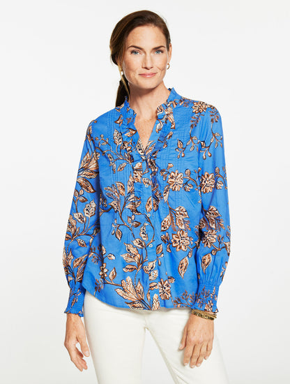 Talbots SMOCKED CUFF RUFFLE TOP - FLORAL SYMPHONY