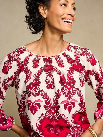 Talbots SMOCKED TOP - WATERCOLOR DAMASK