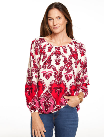 Talbots SMOCKED TOP - WATERCOLOR DAMASK