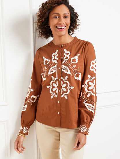 Talbots EMBROIDERED POPLIN TOP