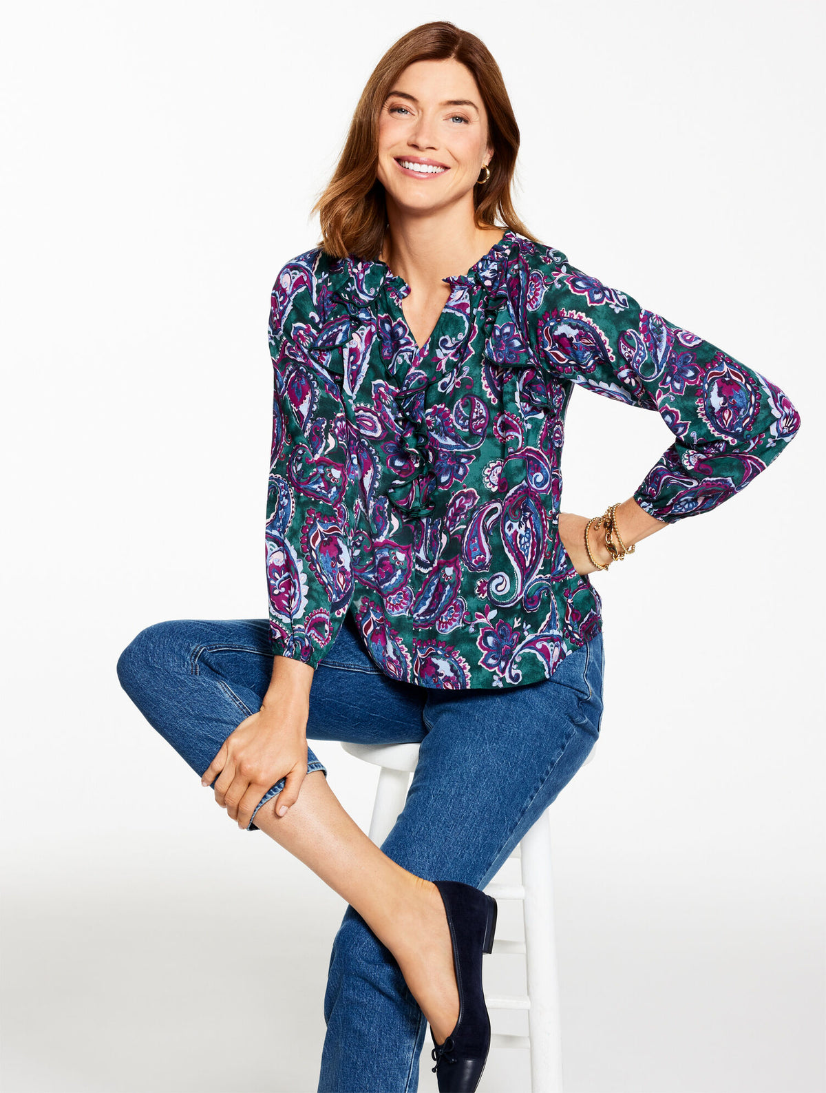 Talbots RUFFLE TOP - PICCADILLY PAISLEY