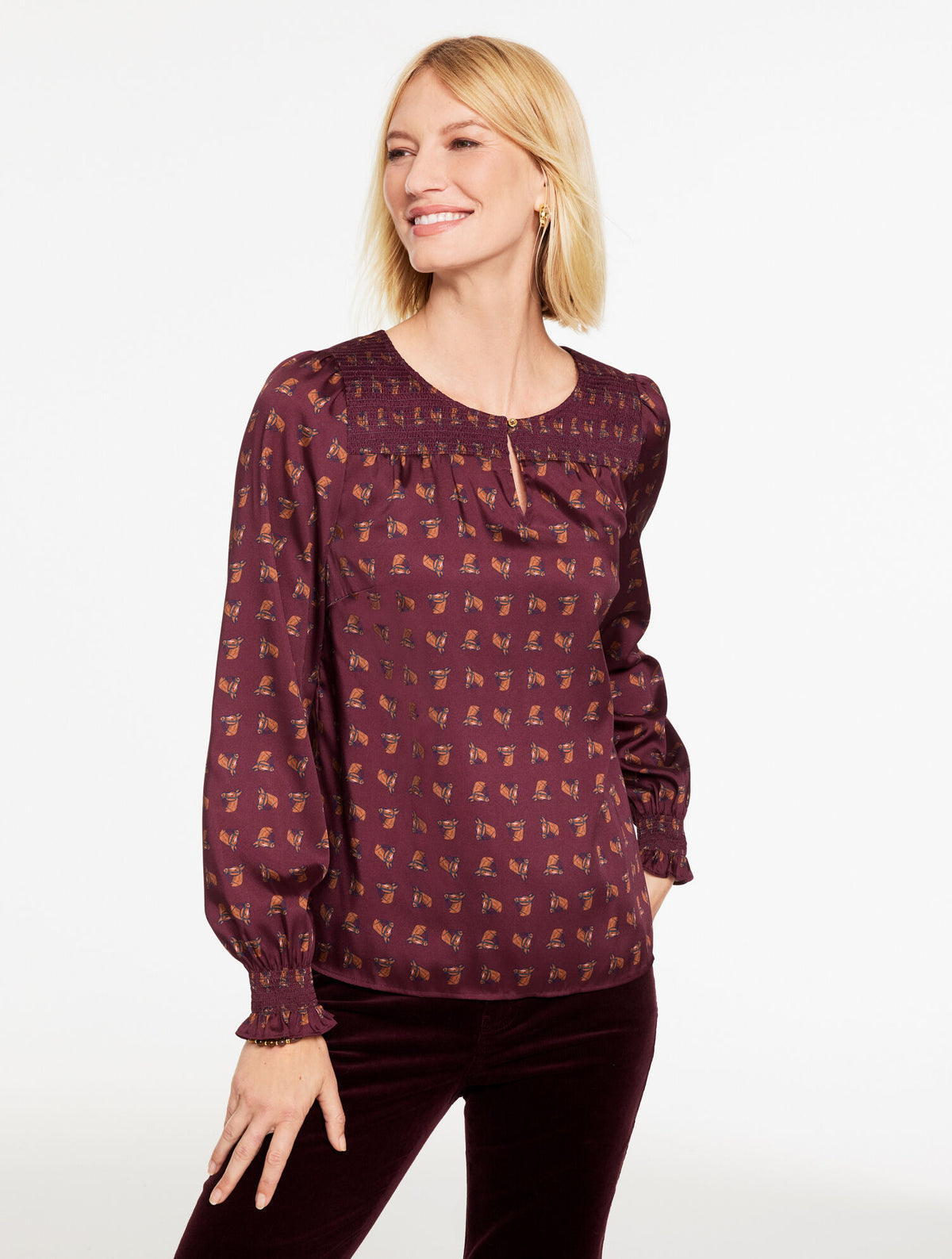 Talbots SMOCKED TOP - CHARMING HORSE