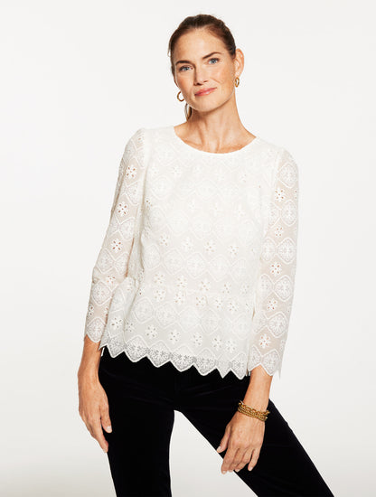 Talbots EMBROIDERED LACE PEPLUM TOP
