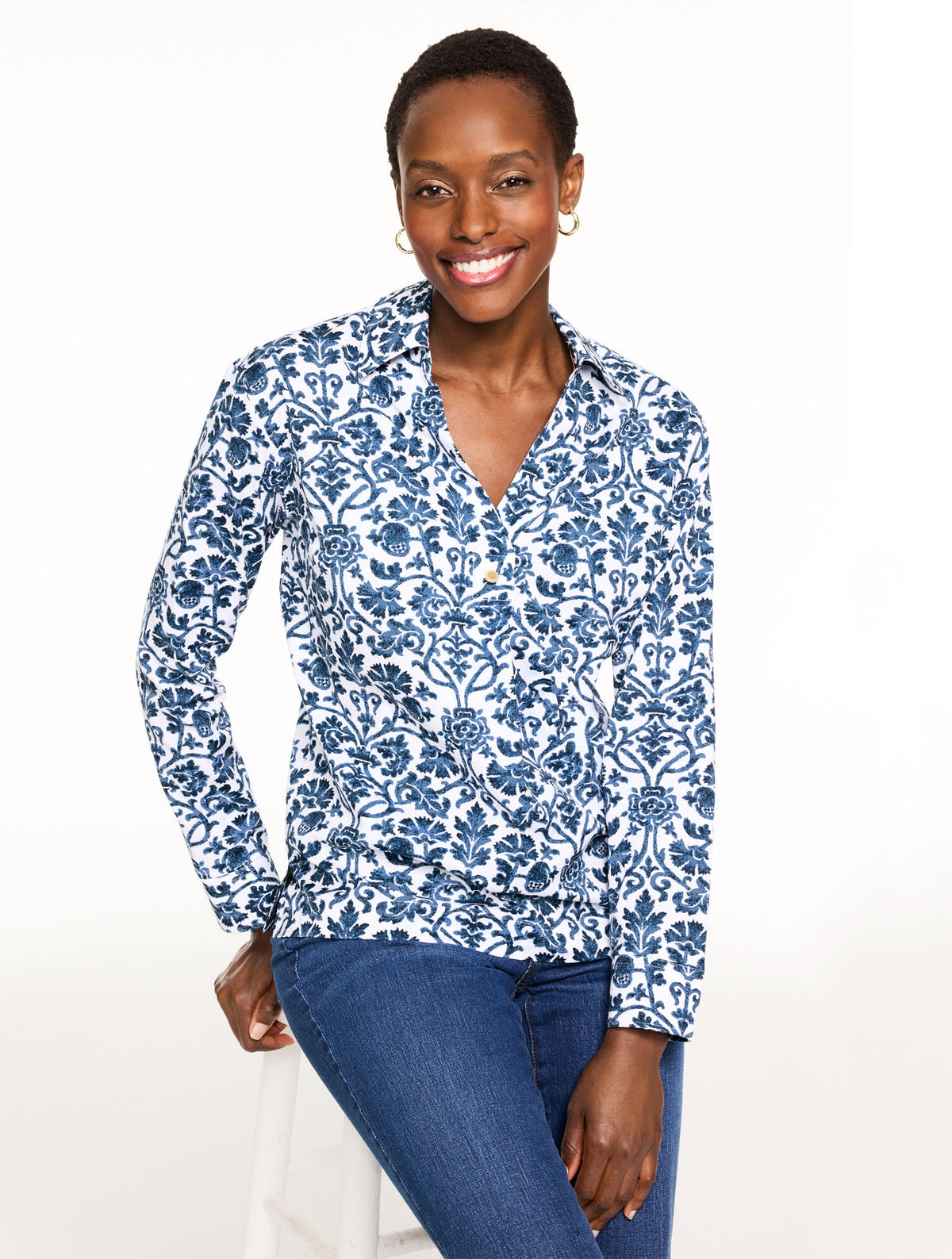 Talbots NON-IRON POPOVER - SPECKLED SCROLL