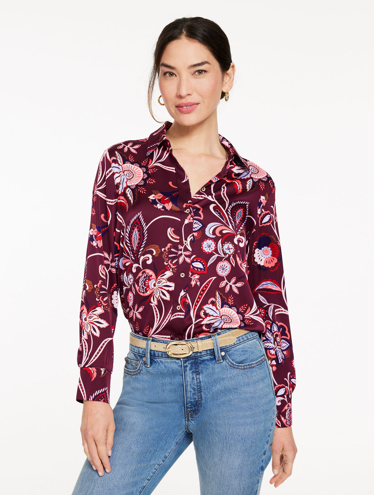 Talbots SOFT SATIN CHARMEUSE SHIRT - LIVELY FLORAL