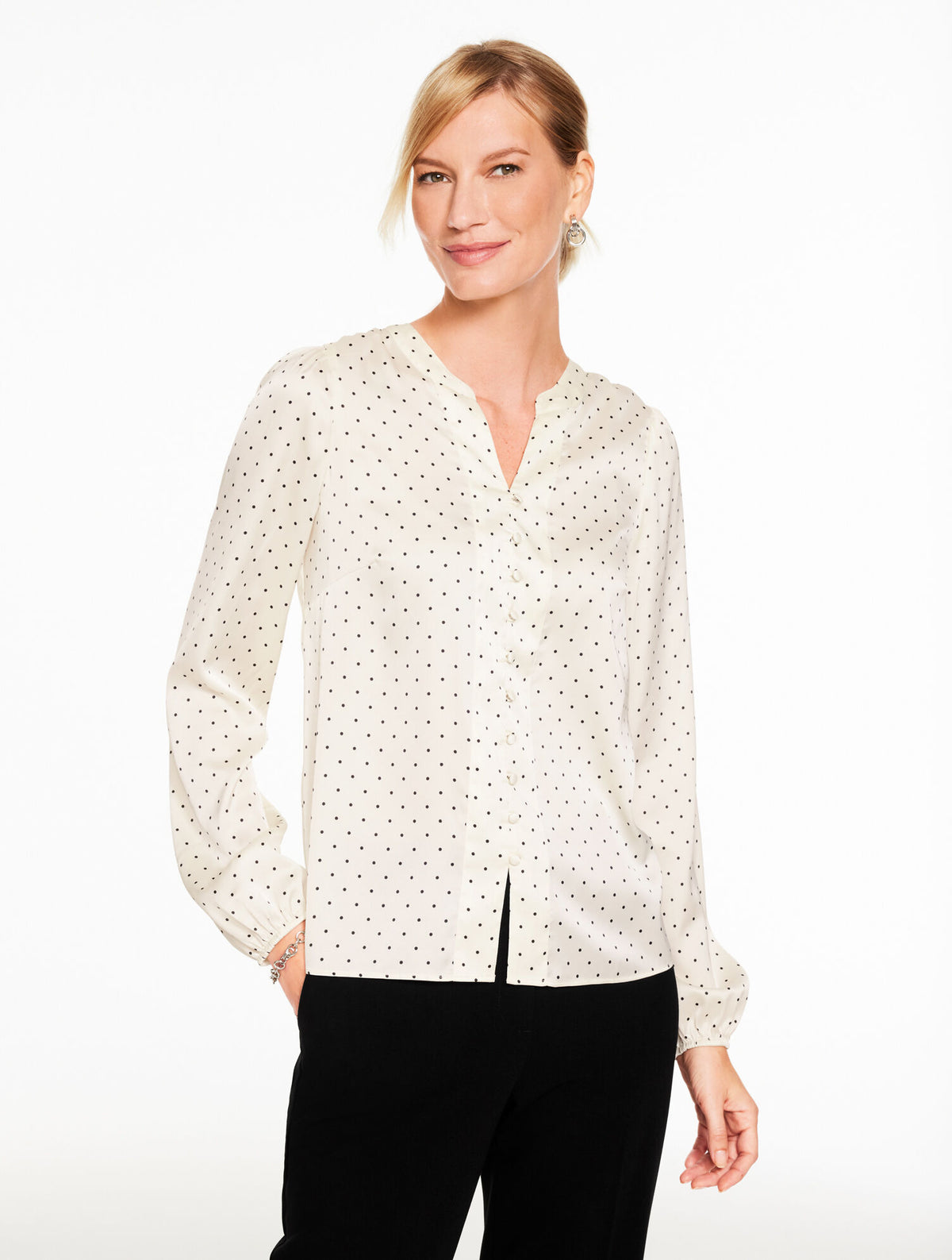 Talbots BAND COLLAR BUTTON FRONT SHIRT - LUMINOUS DOTS
