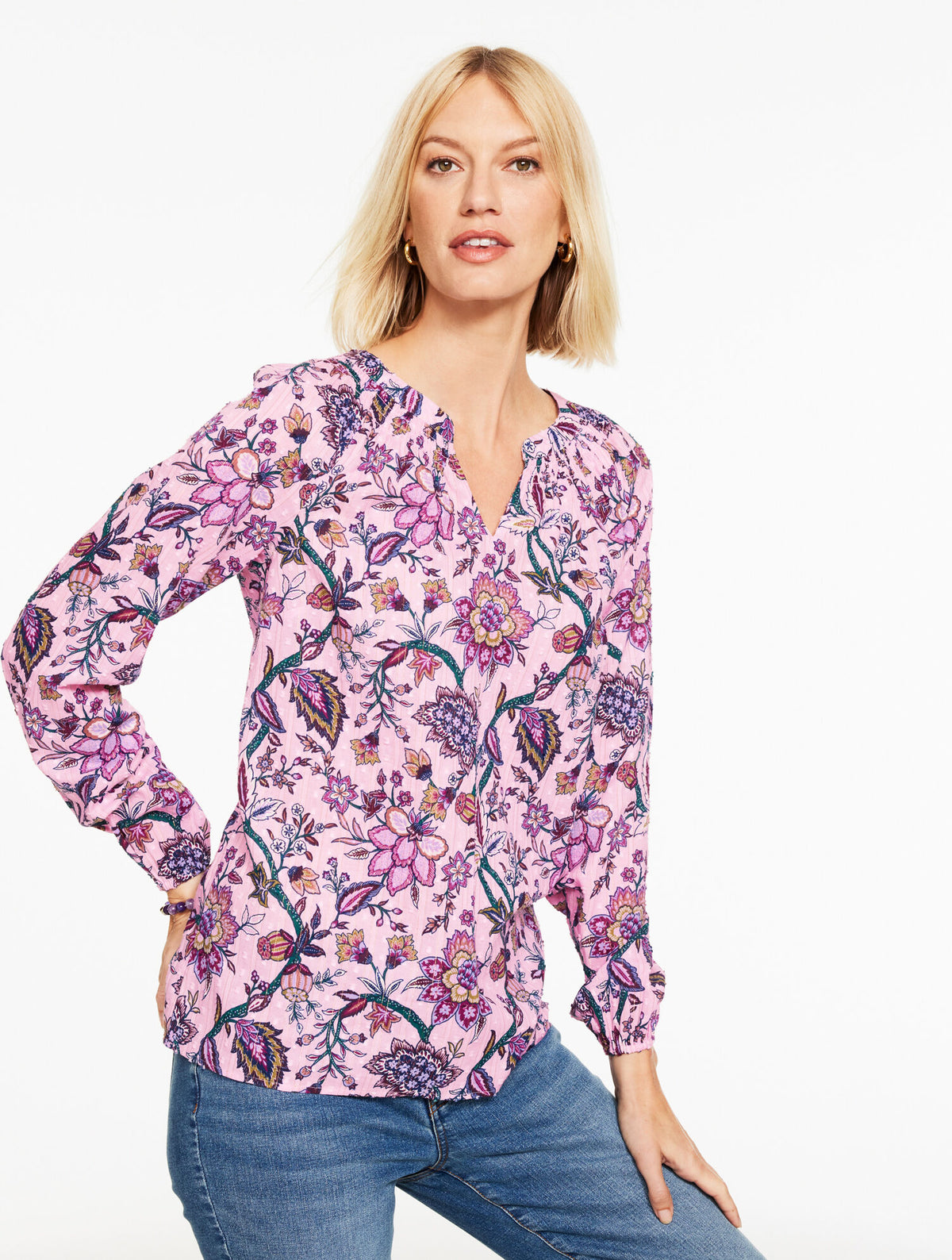 Talbots SMOCKED TOP - BLOOMING JACOBEAN