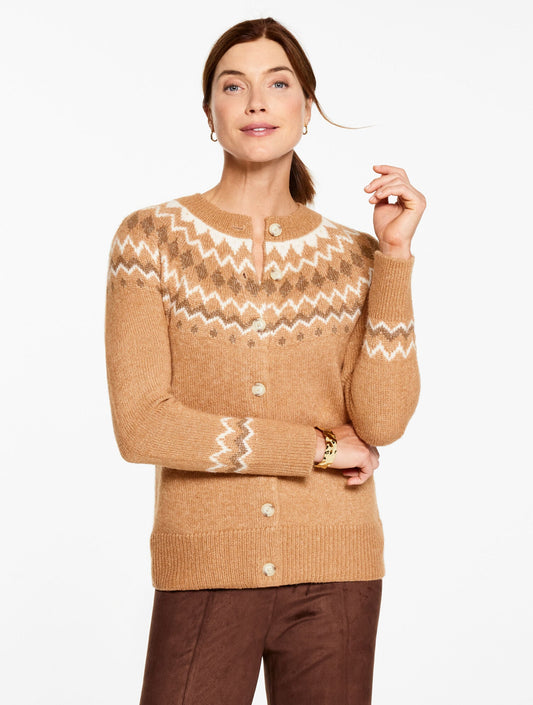 Talbots CREWNECK CARDIGAN - FAIR ISLE YOKE