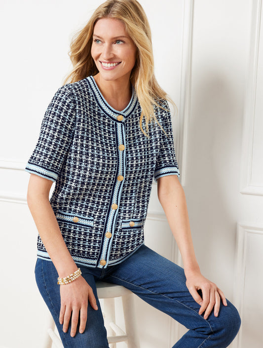 Talbots SHORT SLEEVE CARDIGAN - TEXTURE PLAID