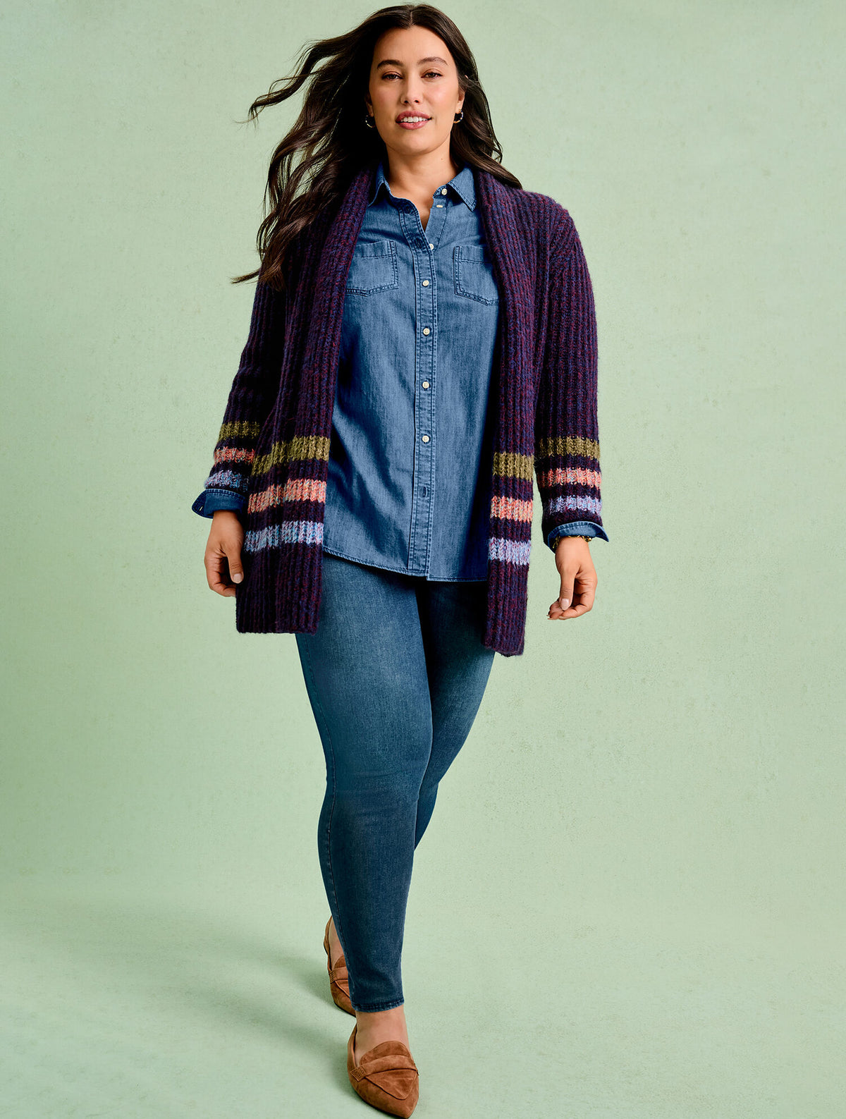 Talbots OPEN FRONT CARDIGAN - MARL STRIPE
