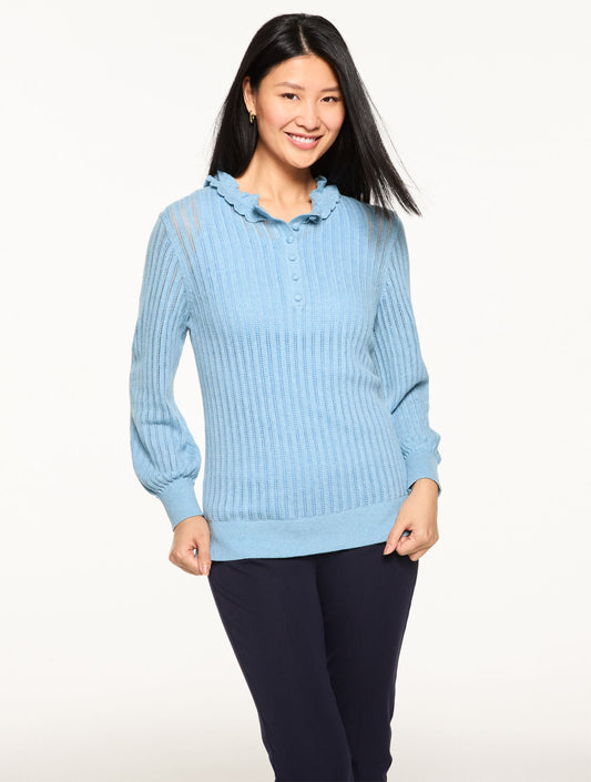 Talbots RUFFLE NECK HENLEY PULLOVER