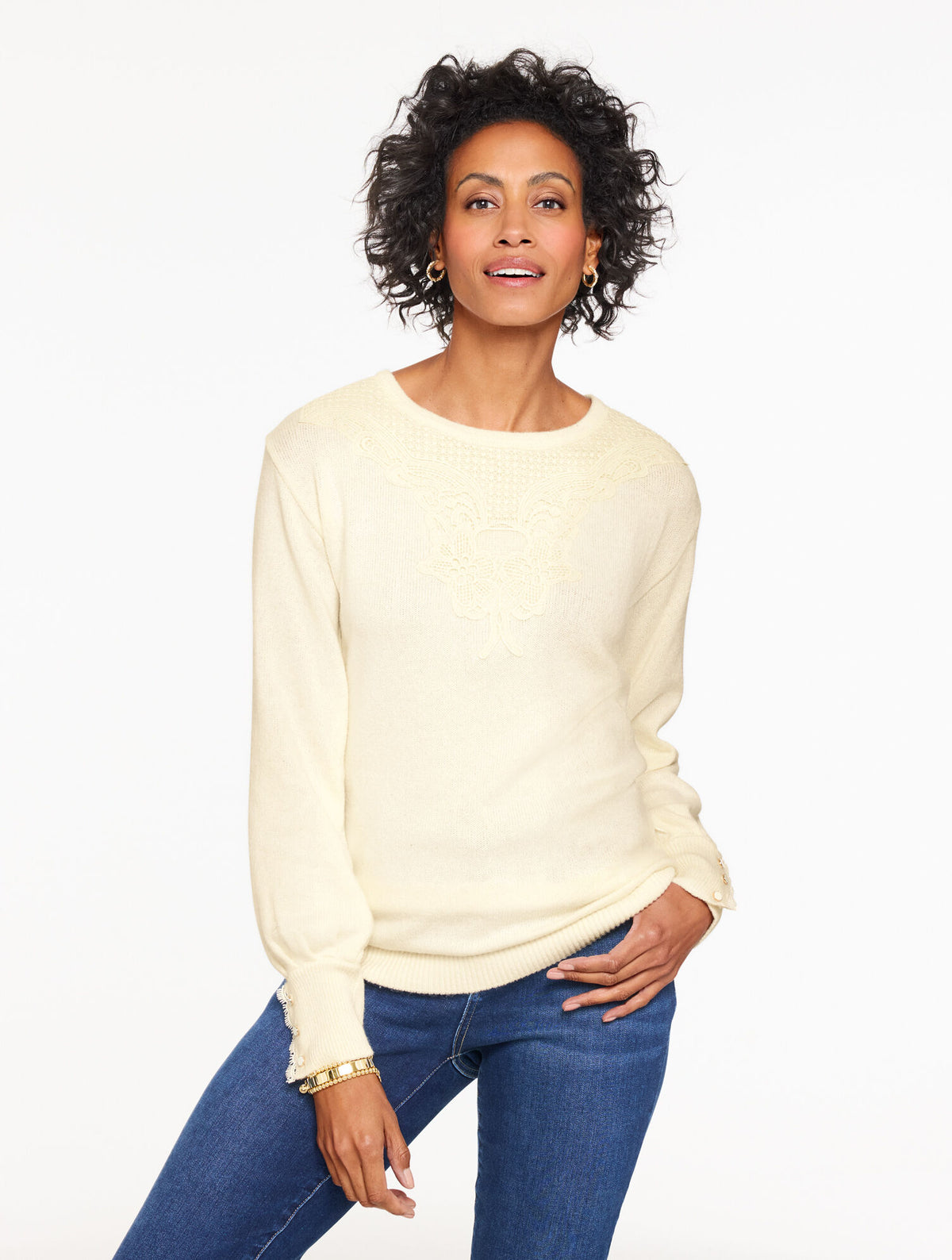 Talbots LACE YOKE CREWNECK SWEATER